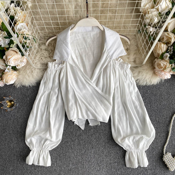 Casual γυναικείο πουκάμισο με κλασικό γιακά και γυμνούς ώμους