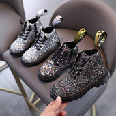 Παιδικές λαμπερές μπότες με κορδόνια για κορίτσια