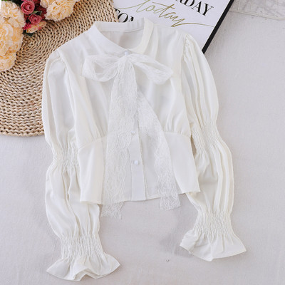 Casual γυναικείο πουκάμισο με κορδέλα, κουμπιά και μακριά μανίκια