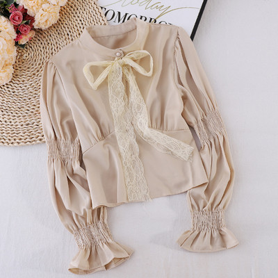 Casual γυναικείο πουκάμισο με κορδέλα, κουμπιά και μακριά μανίκια