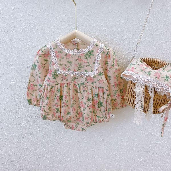 Βρεφικό κορμάκι για κορίτσια με μοτίβα λουλουδιών και δαντέλα