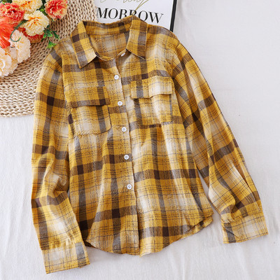 Γυναικείο καρό πουκάμισο με κλασικό γιακά, τσέπη και κουμπιά