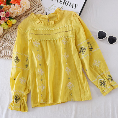 Γυναικείο πουκάμισο με κέντημα και ψηλό γιακά