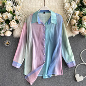 Többszínű női ing klasszikus gallérral és gombokkal - aszimmetrikus modell