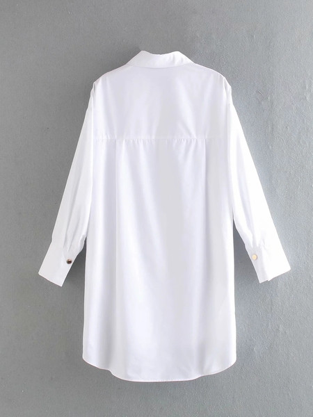 Νέο μοντέλο ασύμμετρο γυναικείο πουκάμισο με κλασικό κολάρο - λευκό χρώμα