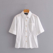 Γυναικείο casual πουκάμισο με κοντά μανίκια - λευκό χρώμα