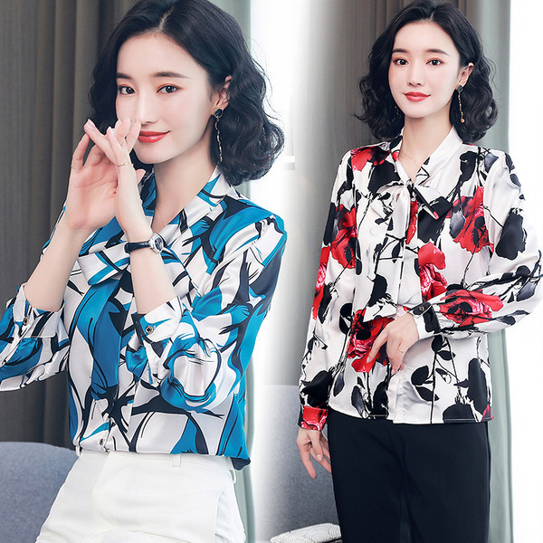 Stiilne lillemotiivide ja pikkade varrukatega naiste särk