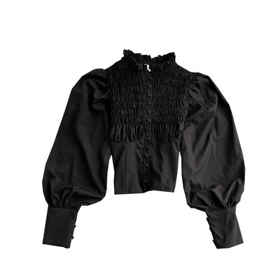 Moodne kõrge krae ja laiade varrukatega naiste särk