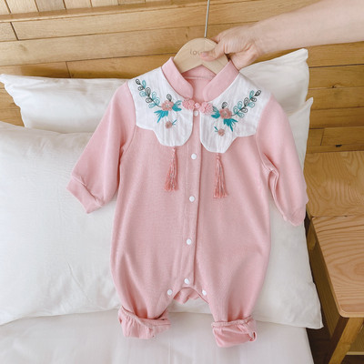 Rózsaszín baba kombiné lányoknak hosszú ujjal és hímzéssel