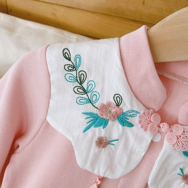 Rózsaszín baba kombiné lányoknak hosszú ujjal és hímzéssel