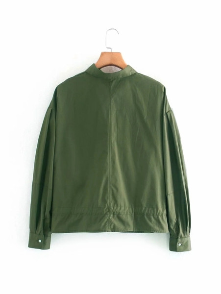 Casual γυναικείο πουκάμισο με μπροστινές τσέπες - πράσινο χρώμα