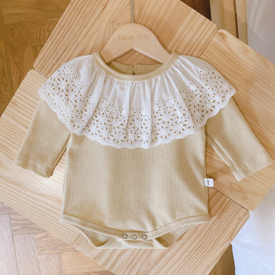 Μοντέρνο παιδικό κορμάκι για κορίτσια με μακριά μανίκια και δαντέλα