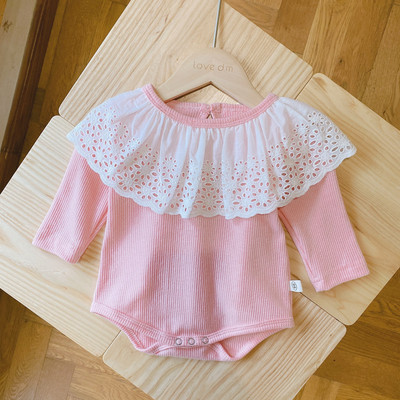 Μοντέρνο παιδικό κορμάκι για κορίτσια με μακριά μανίκια και δαντέλα