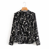 Uue mudeli mustriga ja kõrge kraega naiste särk musta värvi