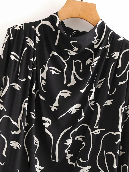 Uue mudeli mustriga ja kõrge kraega naiste särk musta värvi