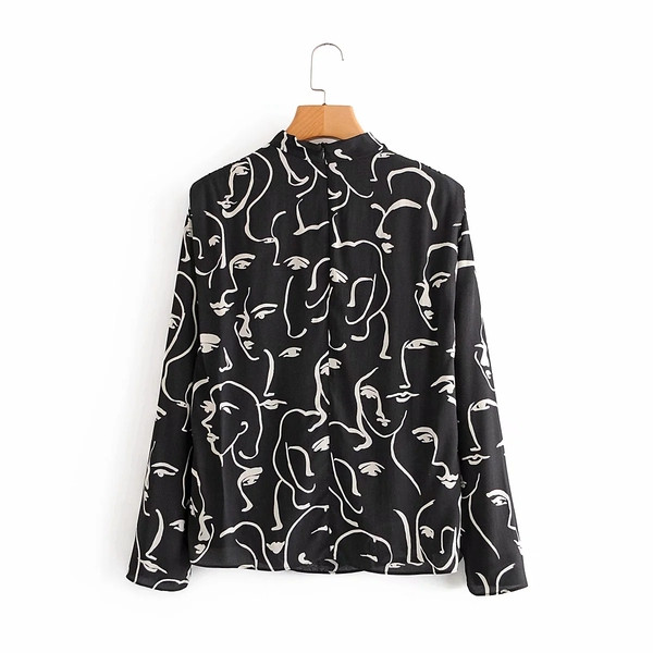 Uue mudeli mustriga ja kõrge kraega naiste särk musta värvi