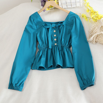 Retro stílusú női ing négyzet alakú nyakkivágással