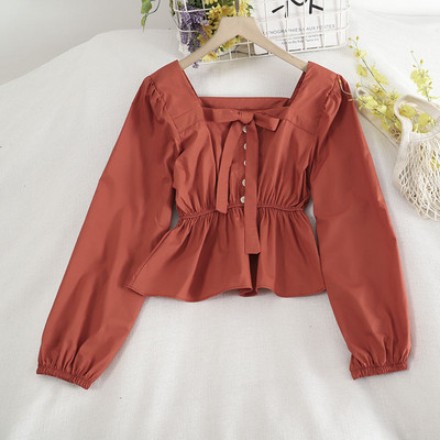 Retro stílusú női ing négyzet alakú nyakkivágással