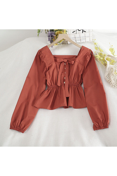 Retro stílusú női ing négyzet alakú nyakkivágással