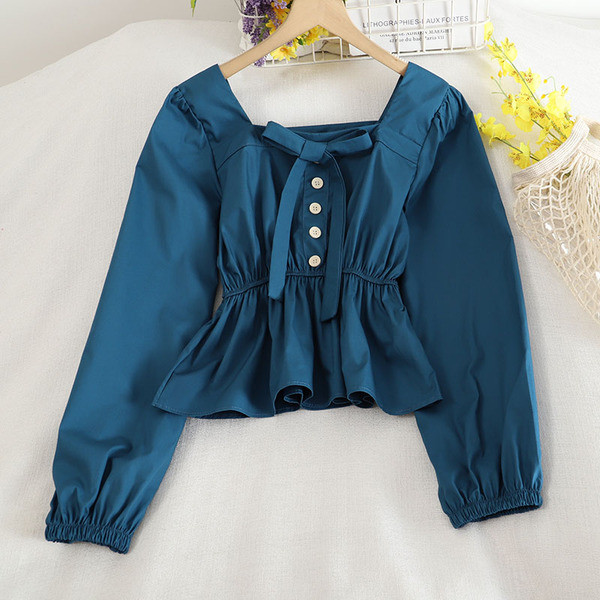 Retro stílusú női ing négyzet alakú nyakkivágással