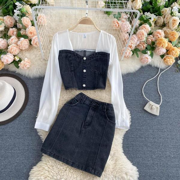 Naiste teksakomplekt koos pluusi ja seelikuga