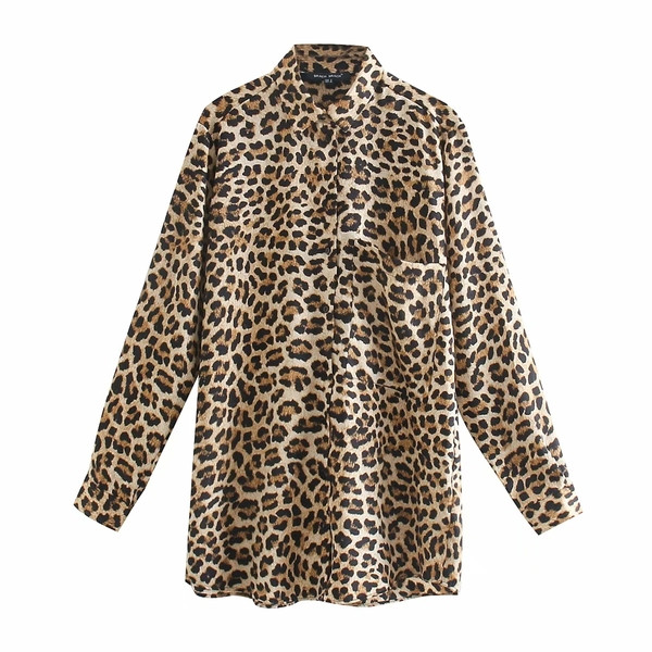 Modern hosszú női ing klasszikus gallérral, állatmintával