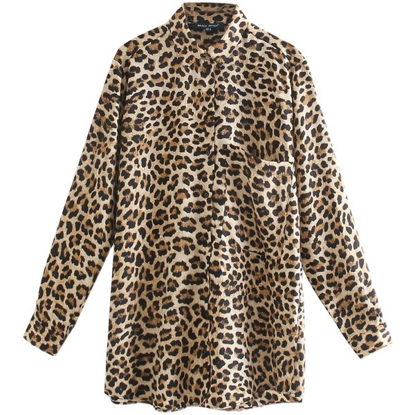 Modern hosszú női ing klasszikus gallérral, állatmintával