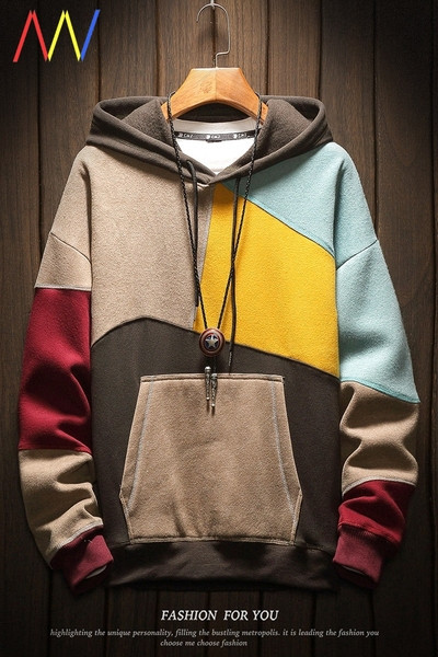 Värviline meeste dressipluus kapuutsiga ja lipsudega