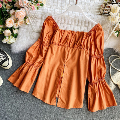 Elegantna ženska košulja s četvrtastim izrezom - široki model