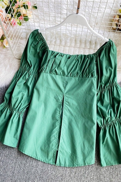 Elegantna ženska košulja s četvrtastim izrezom - široki model