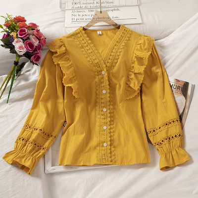 Μοοντέρνο γυναικείο πουκάμισο με μακριά μανίκια και λαιμόκοψη