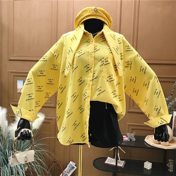 Νέο μοντέλο γυναικείο πουκάμισο με μακριά μανίκια και επιγραφές