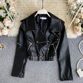 UUS Mudel naiste lühike nahktagi, musta värvi lukkude ja vööga