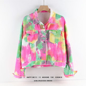 Πολύχρωμο γυναικείο μπουφάν με τσέπες και κουμπιά