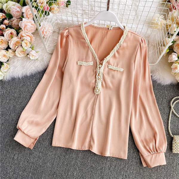 Női alkalmi ing spitz nyakkivágással és hosszú ujjal