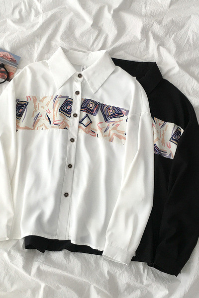 Alkalmi női ing rátéttel és klasszikus gallérral