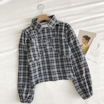 Új modell kockás női ing elülső zsebekkel