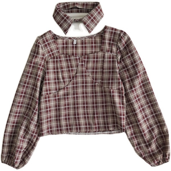 Új modell kockás női ing elülső zsebekkel