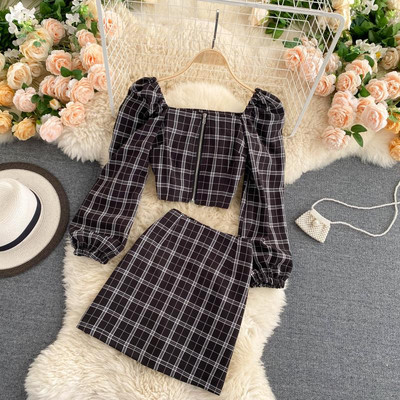 Γυναικείο casual σετ φούστα και πουκάμισο με φερμουάρ