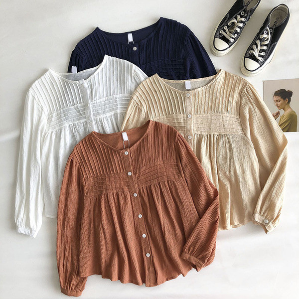 Naiste vabaaja särk – ovaalse kaelusega ja pikkade varrukatega