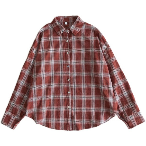 Vabaaja naiste ruuduline särk - klassikalise krae ja pikkade varrukatega