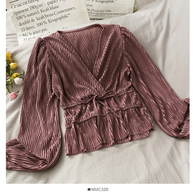 Casual γυναικείο πουκάμισο με λαιμόκοψη και κορδόνια