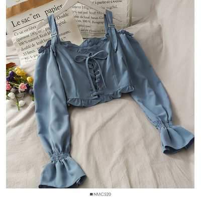 Κοντό γυναικείο πουκάμισο με κορδόνια και γυμνούς ώμους