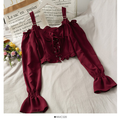 Κοντό γυναικείο πουκάμισο με κορδόνια και γυμνούς ώμους