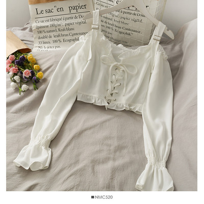 Κοντό γυναικείο πουκάμισο με κορδόνια και γυμνούς ώμους