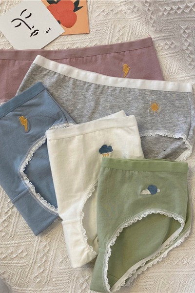 Σετ από πέντε κομμάτια βαμβακερά εσώρουχα με κέντημα
