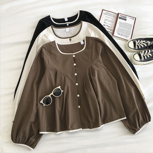 Új modell női ing négyzet alakú nyakkivágással és hosszú ujjal