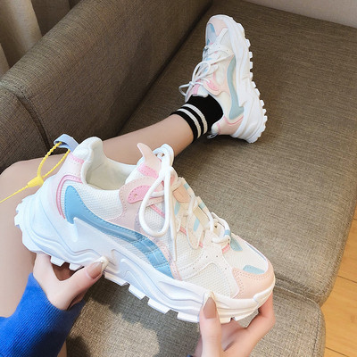 Γυναικεία αθλητικά αθλητικά παπούτσια με κορδόνια και τραχιά σόλα