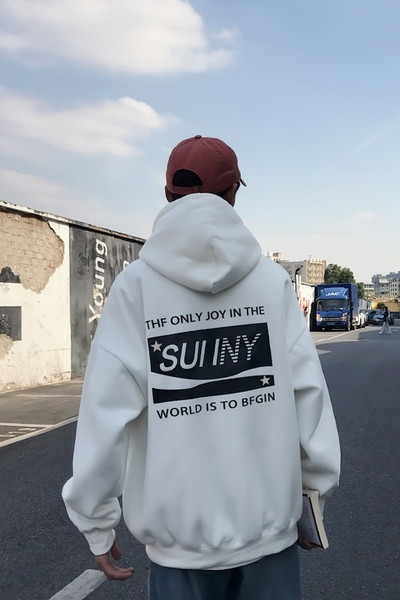 Φθινοπωρινό ανδρικό φούτερ με κουκούλα και επιγραφές