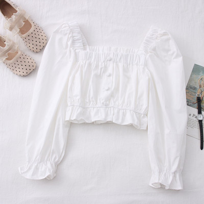 Moodne naiste lühike ruudukujulise kaelusega särk